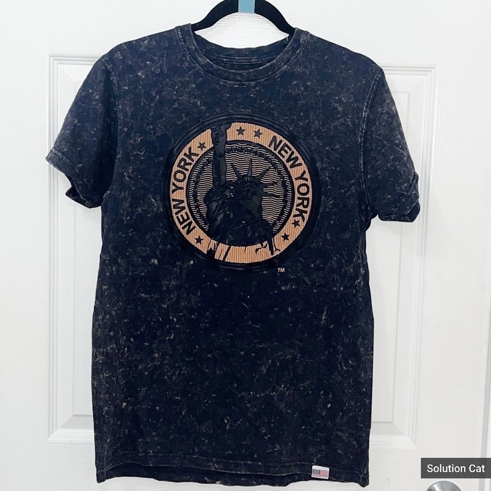 RS USA INC New York City 3D logo Black Brown Bleached T-Shirt Men's Size Medium